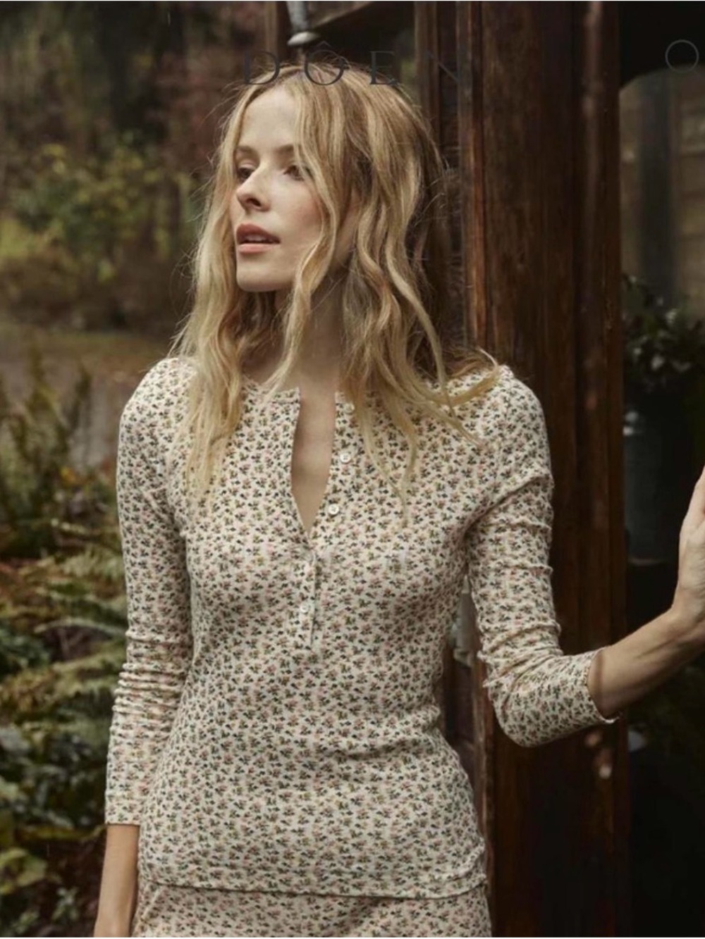 Doen Paola sunlit secret garden M Cream Floral Henley Long Sleeve Top